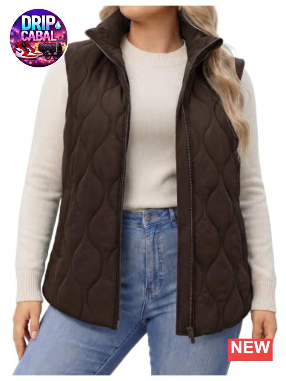 Plus Size Puffer Vest Quilted Jacket with Pockets Stand Collar Sleeveless Zip Up